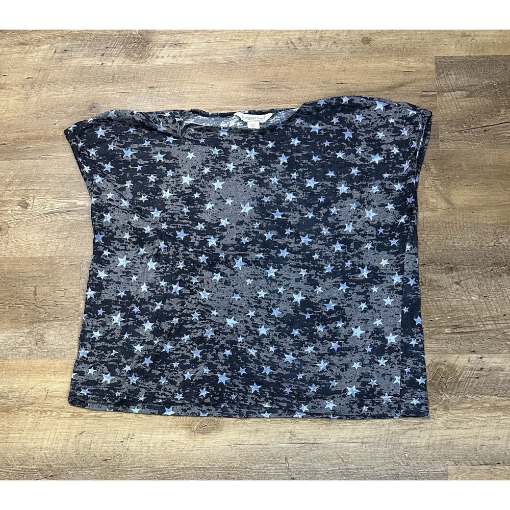 Coldwater Creek Top Womens L Blue Gray Stars Dolman Sleeve Stretch Tee Casual